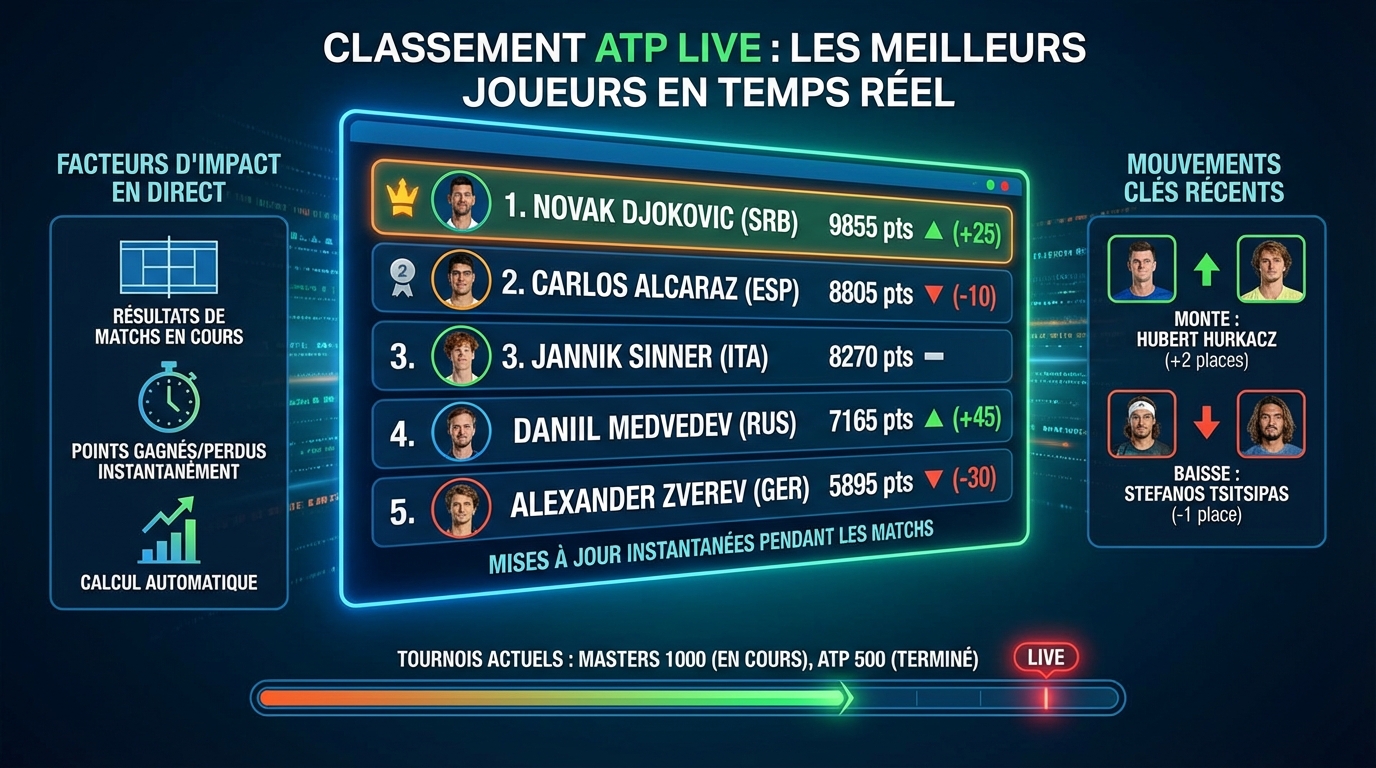 Classement ATP live : suivez les meilleurs joueurs en temps réel 1 Les enjeux du classement live pour les joueurs