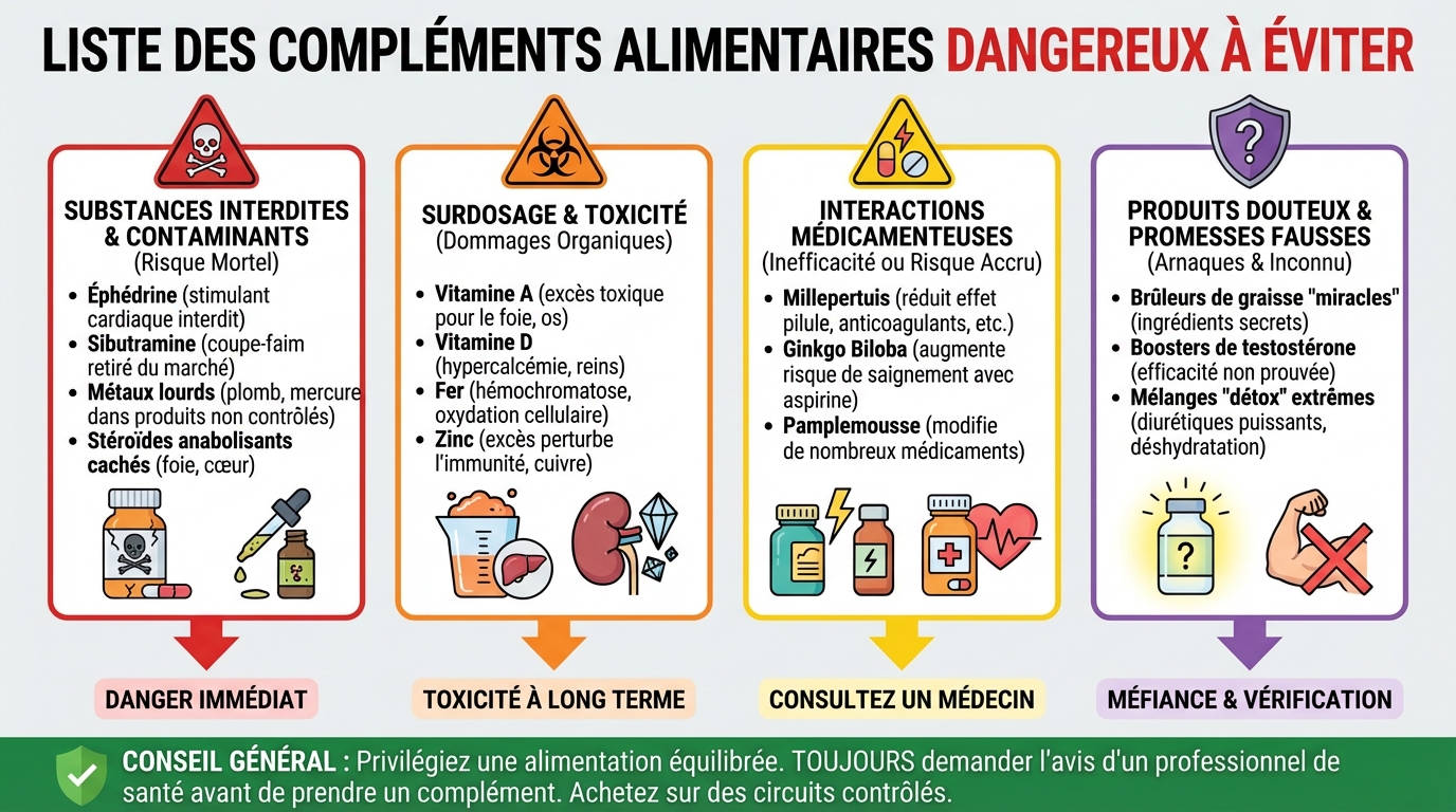Liste des compléments alimentaires dangereux à éviter 1 Liste des compléments alimentaires à éviter