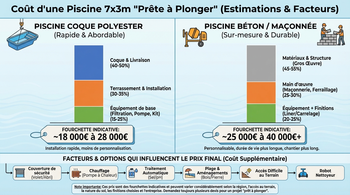 Quel est le prix d'une piscine 7x3 prête à plonger ? 1 Prix moyen des piscines 7x3
